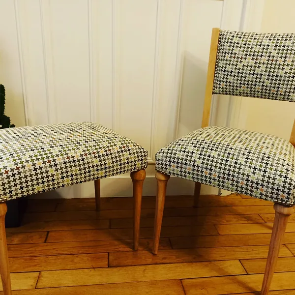 Duo chaise et tabouret, années 50, l'ensemble